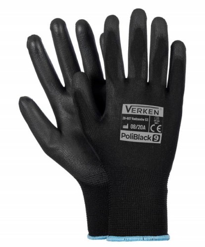 Rękawice Robocze POLIBLACK Czarne Powlekane Poliuretanem - Elastyczne, EN420