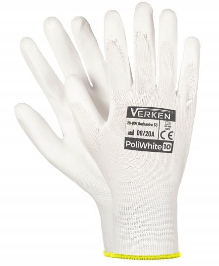 Rękawice Robocze POLIWHITE Białe Powlekane Poliuretanem - Elastyczne, EN420