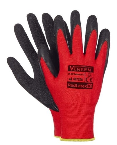 Rękawice Robocze REDLATEX Czerwone Powlekane Porowatym Lateksem - Elastyczne, EN420