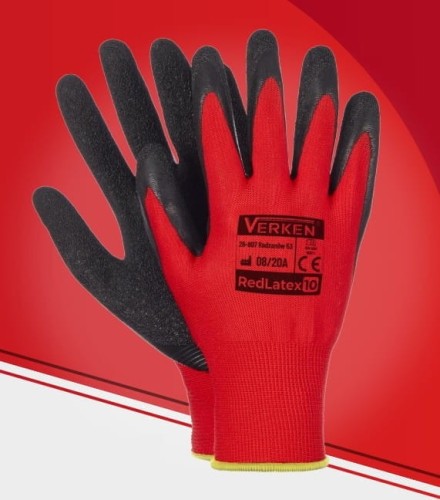 Rękawice Robocze REDLATEX Czerwone Powlekane Porowatym Lateksem - Elastyczne, EN420 - zdjęcie 2