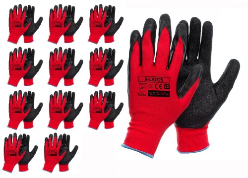 X-LATOS Rękawice robocze – czerwony poliester, powleczenie lateksem - zdjęcie 2