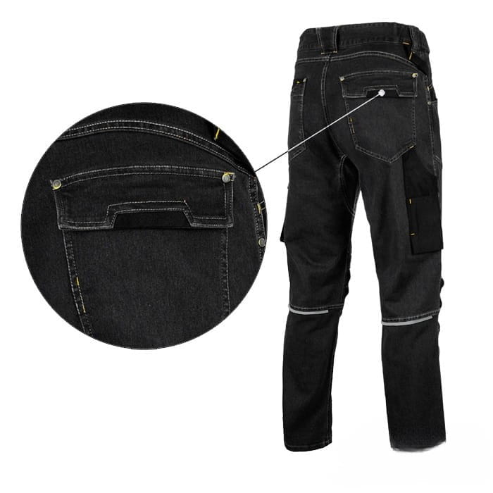 Spodnie Robocze Jeansowe STRETCH Czarne 340g - 11 Kieszeni, Odblaskowe - zdjęcie 3