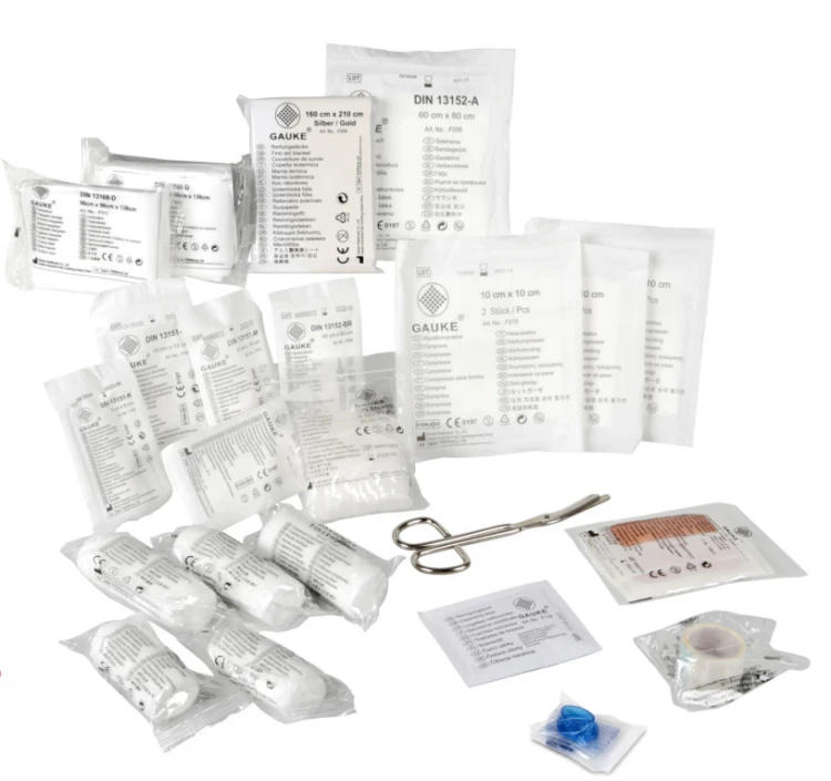 Kompletne wyposażenie do apteczki wg. normy DIN 13164 PLUS