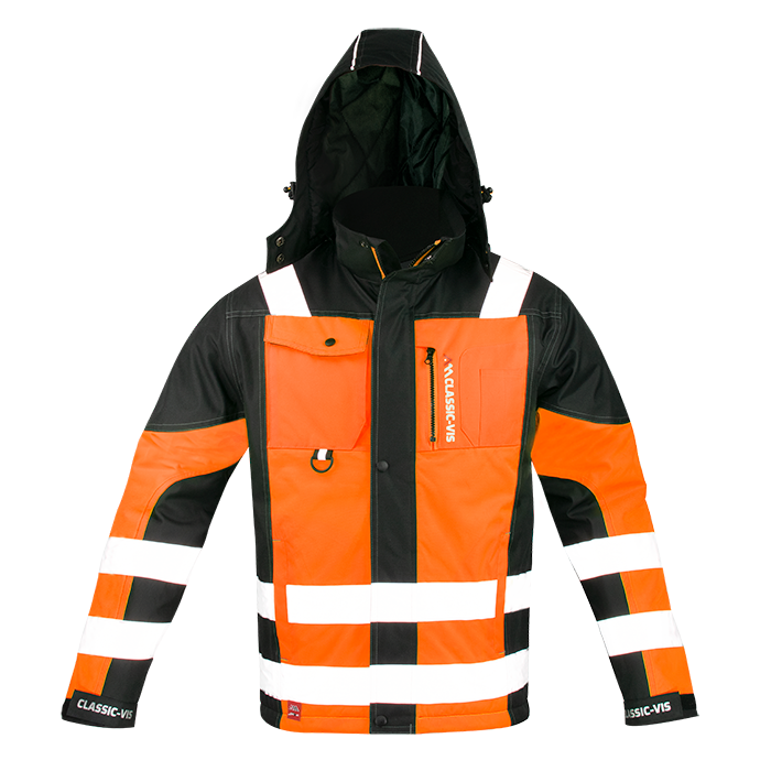 Kurtka Zimowa Ostrzegawcza CLASSIC-VIS OXFORD Pomarańczowa - Odpinany Kaptur